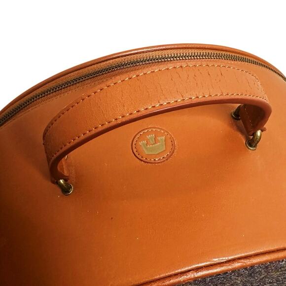 Goorin Bros RARE Tweed Leather Travel Hat Case Box Zipper Pocket Top Handle - Picture 2 of 14
